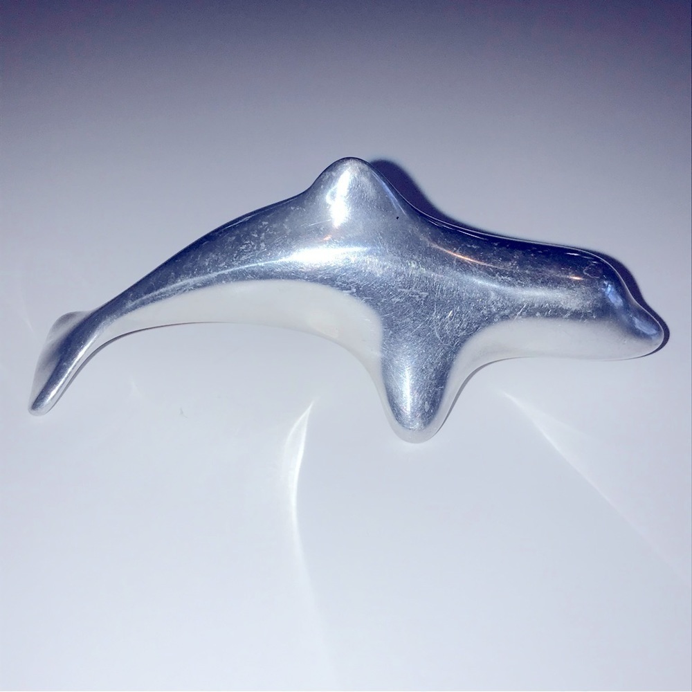 Hoselton Sculpture Signed Dolphin Modernist Art Piece Metal Aluminum Vintage 80s
